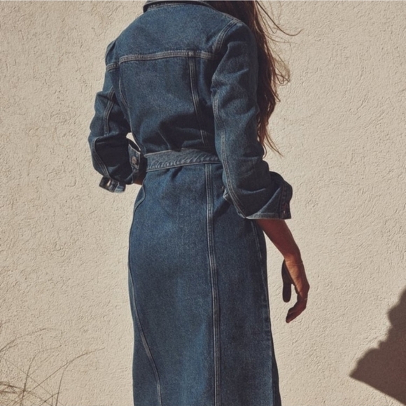 Zara Zw Blue Denim Belted Dress - Picture 2 of 9